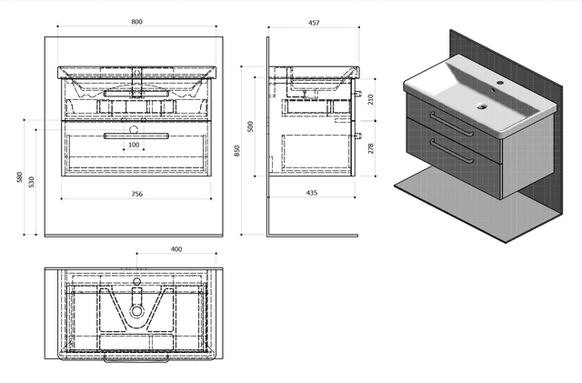 THEIA Szafka umywalkowa 75,6x50x43,5 cm, sosna rustikalna