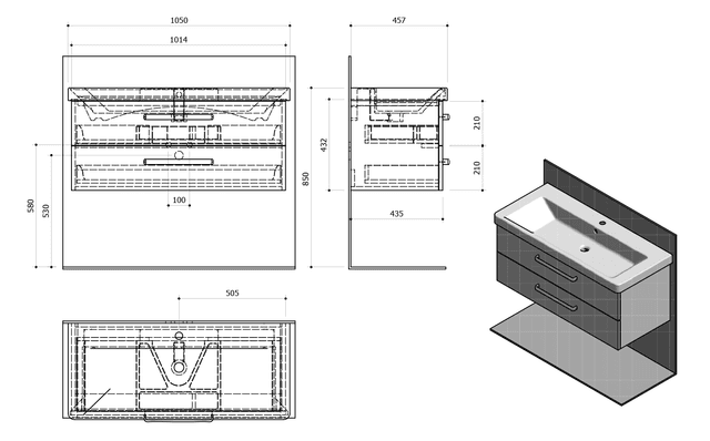 THEIA Szafka umywalkowa dąb srebrny 101,4x43,2x43,5cm
