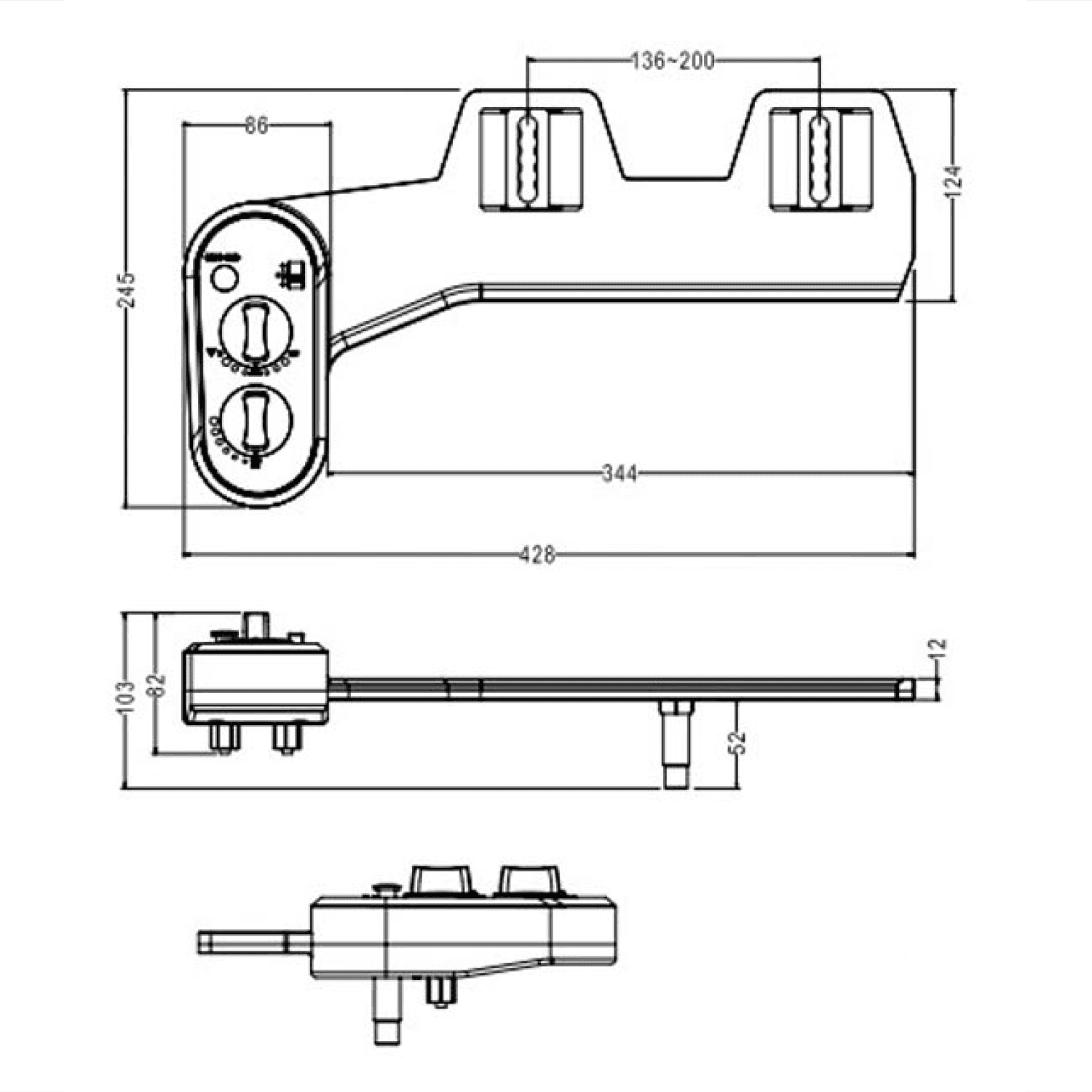 EASY CLEANING bidet pod deskę WC, zasilanie zimną i ciepłą wodą