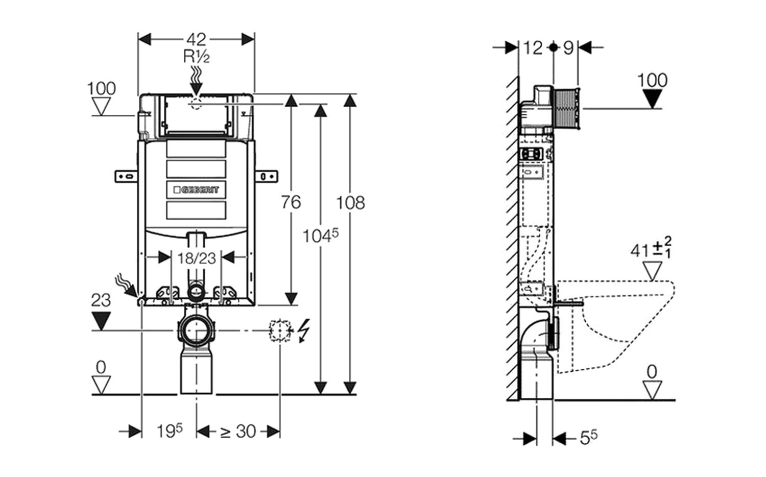 WC wisząca Brilla z Geberit, przycisk, podtynkowa biała