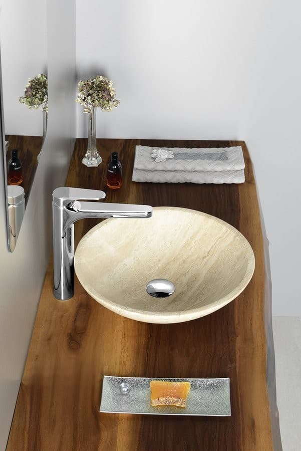 BLOK 1 umywalka kamienna polerowany beżowy trawertyn 40cm