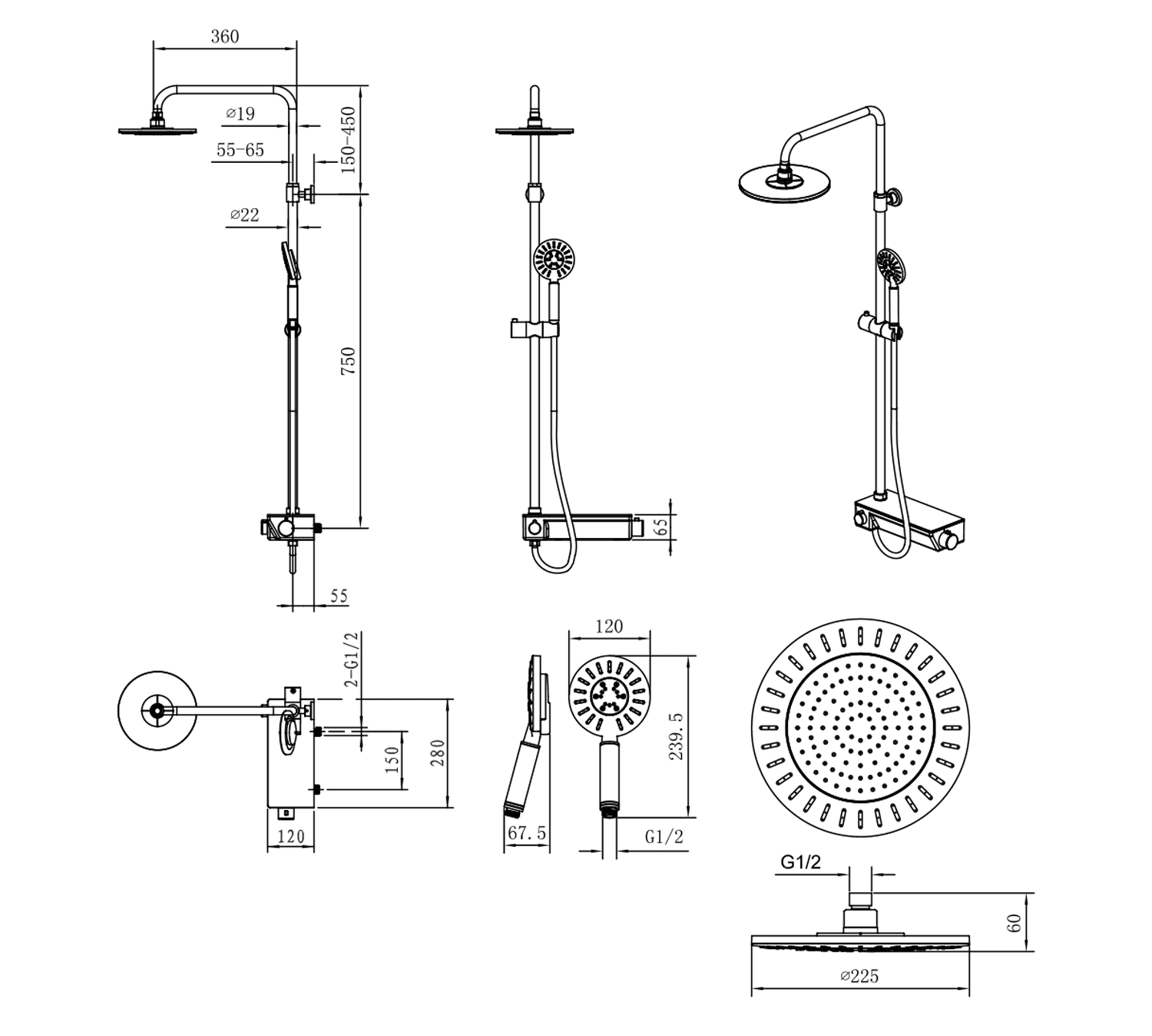 LIAM zestaw prysznicowy z baterią termostatyczną i półką