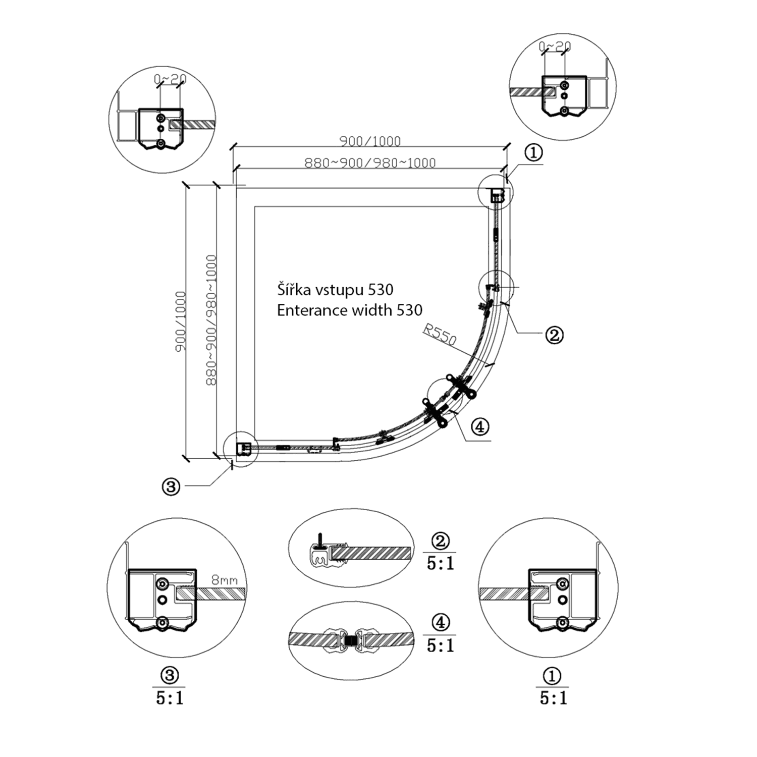 ANTIQUE półokrągła kabina prysznicowa 1000x1000mm z drzwiami przesuwnymi