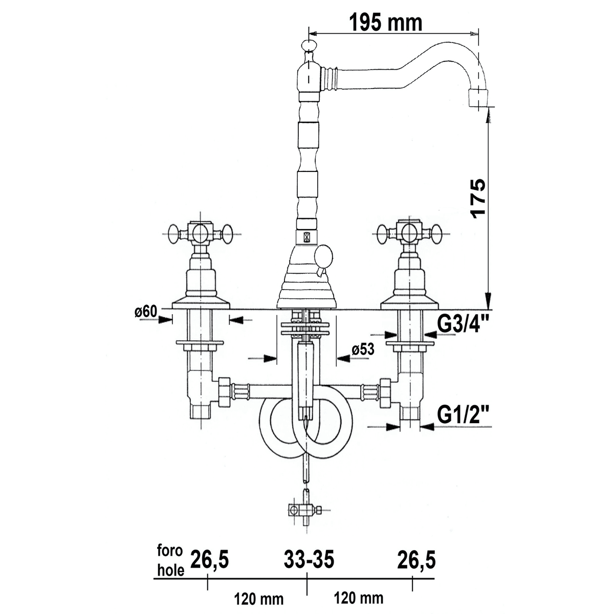 ANTEA bateria umywalkowa retro z wylewką, złoto