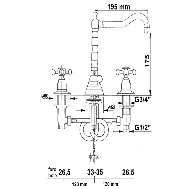 ANTEA bateria umywalkowa retro z wylewką, złoto