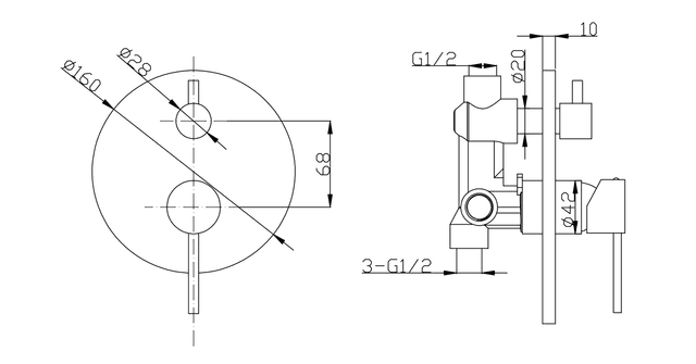 CORNELI bateria prysznicowa naścienna z obrotowym przełącznikiem