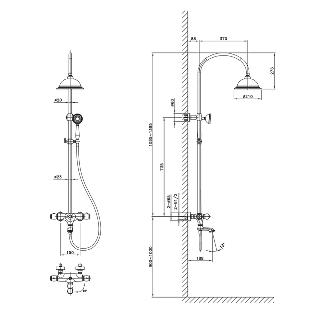 KIRKÉ słup przysznicowy z baterią termostatyczną, chromowany