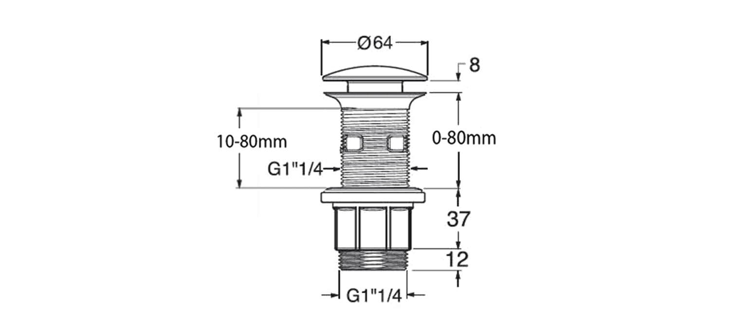 Korek umywalkowy Click Clack 10-80mm chromowany