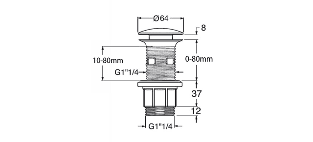 Korek umywalkowy Click Clack 10-80mm chromowany