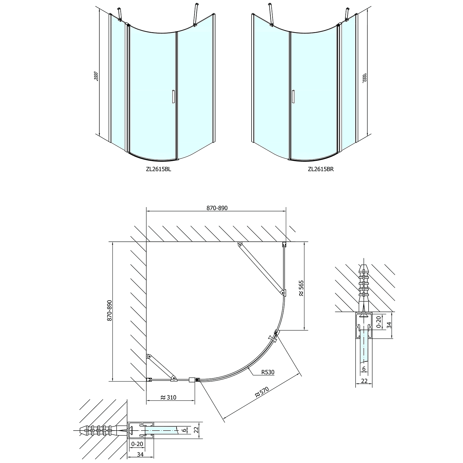 ZOOM LINE BLACK kabina prysznicowa półokrągła 900x900mm