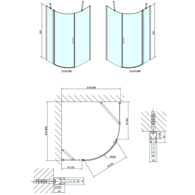 ZOOM LINE BLACK półokrągła kabina prysznicowa 900x900mm
