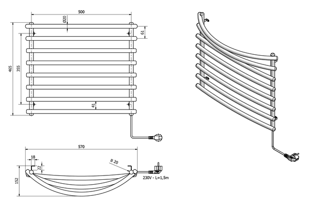 Elektryczna suszarka na ręczniki szary metalik 570x465 mm
