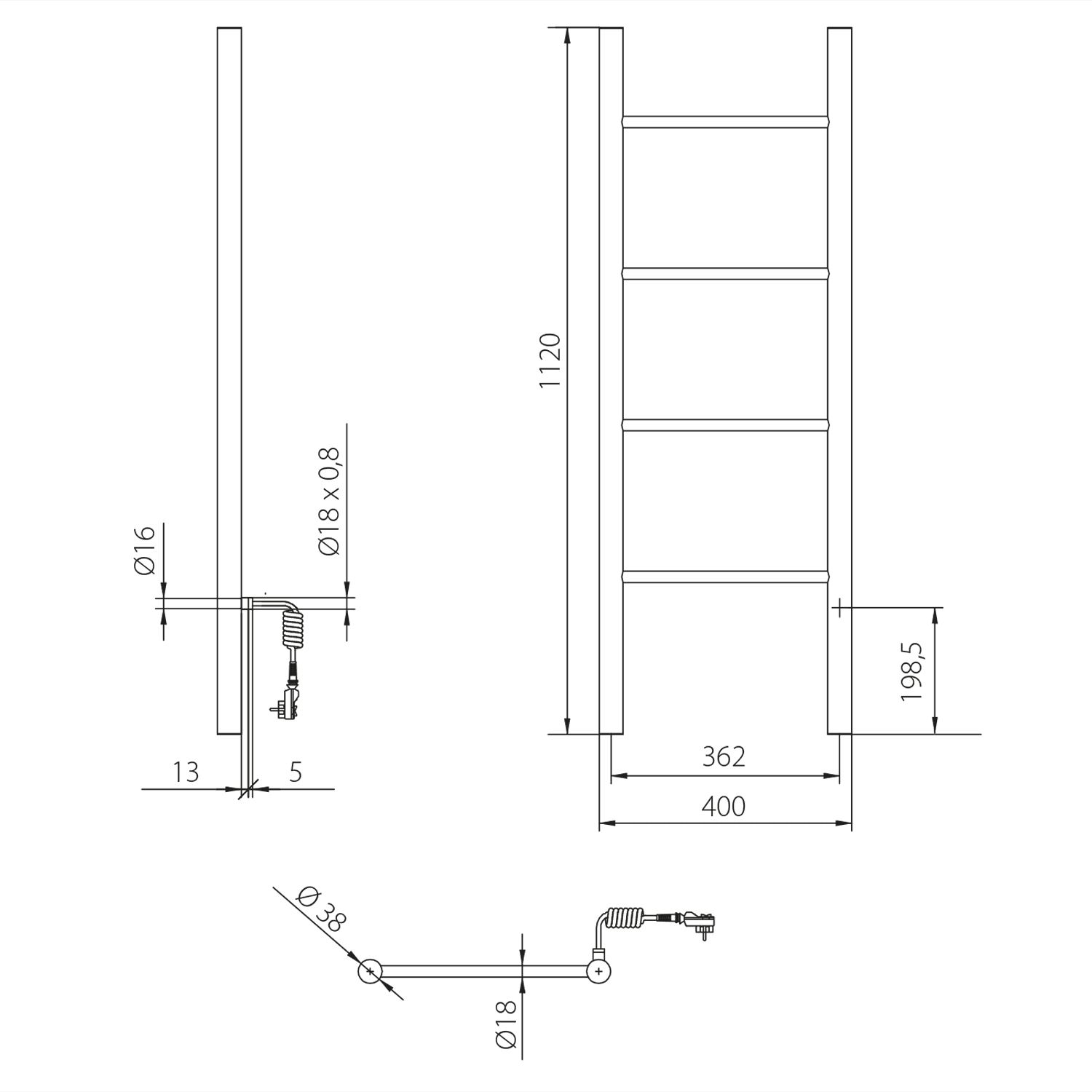 KARBO elektryczna suszarka na ręczniki, okrągłe profile 400x1120 mm