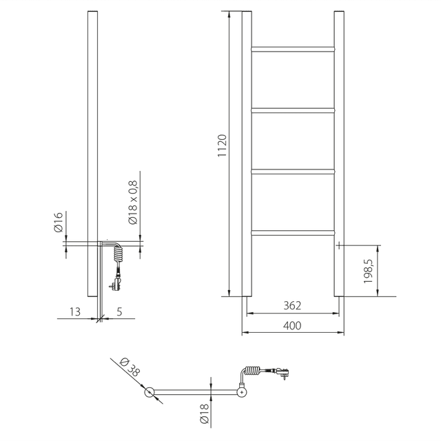 KARBO elektryczna suszarka na ręczniki, okrągłe profile 400x1120 mm