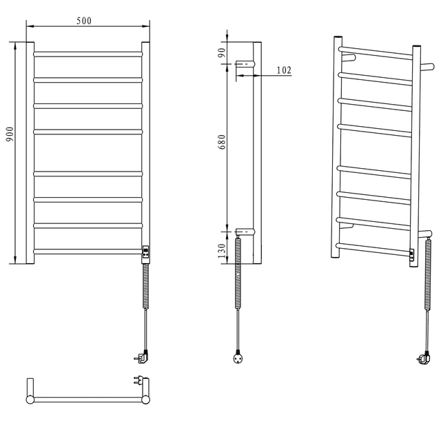 REDONDO elektryczna suszarka na ręczniki, okrągła 500x900 mm