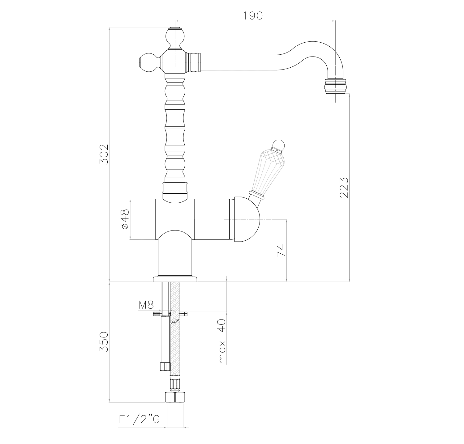 KIRKÉ CRYSTAL zlewozmywakowa bateria stojąca z uchwytem kryształ