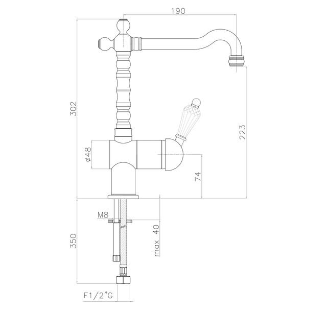 KIRKÉ CRYSTAL zlewozmywakowa bateria stojąca z uchwytem kryształ