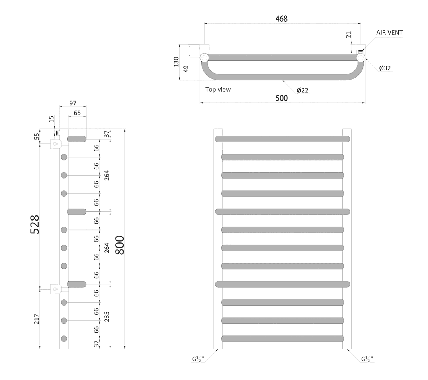 MANISA grzejnik łazienkowy 500x800 z wieszakami, chromowany