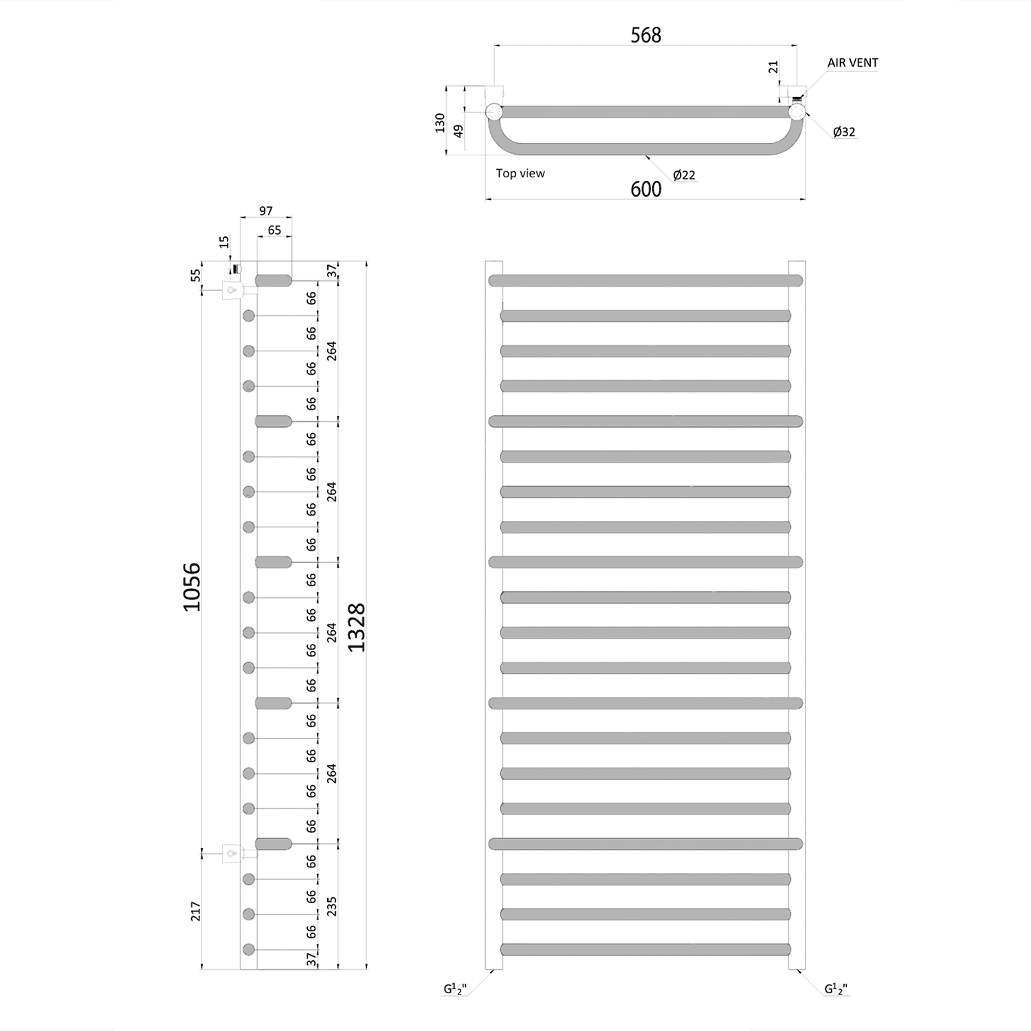 MANISA grzejnik łazienkowy 600x1328, 5 wieszaków, chrom