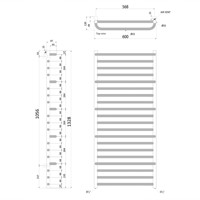 MANISA grzejnik łazienkowy 600x1328, 5 wieszaków, chrom