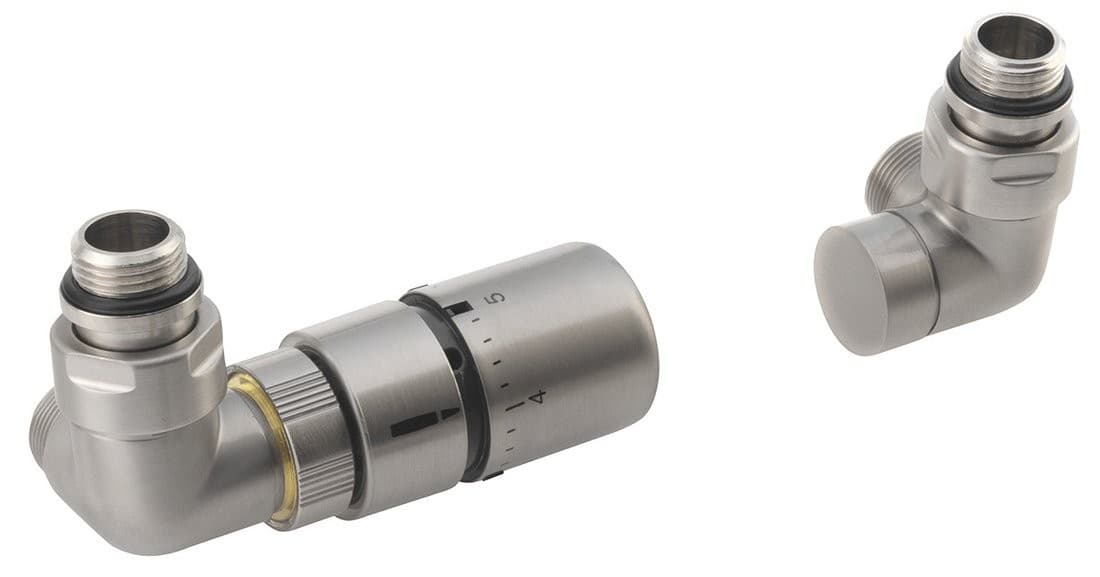 CORNER zestaw przyłączeniowy z termostatem lewy, stal nierdzewna