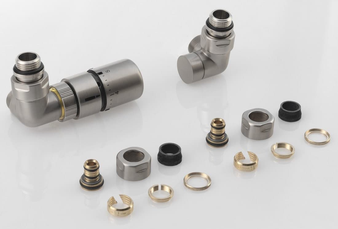 CORNER zestaw przyłączeniowy z termostatem lewy, stal nierdzewna