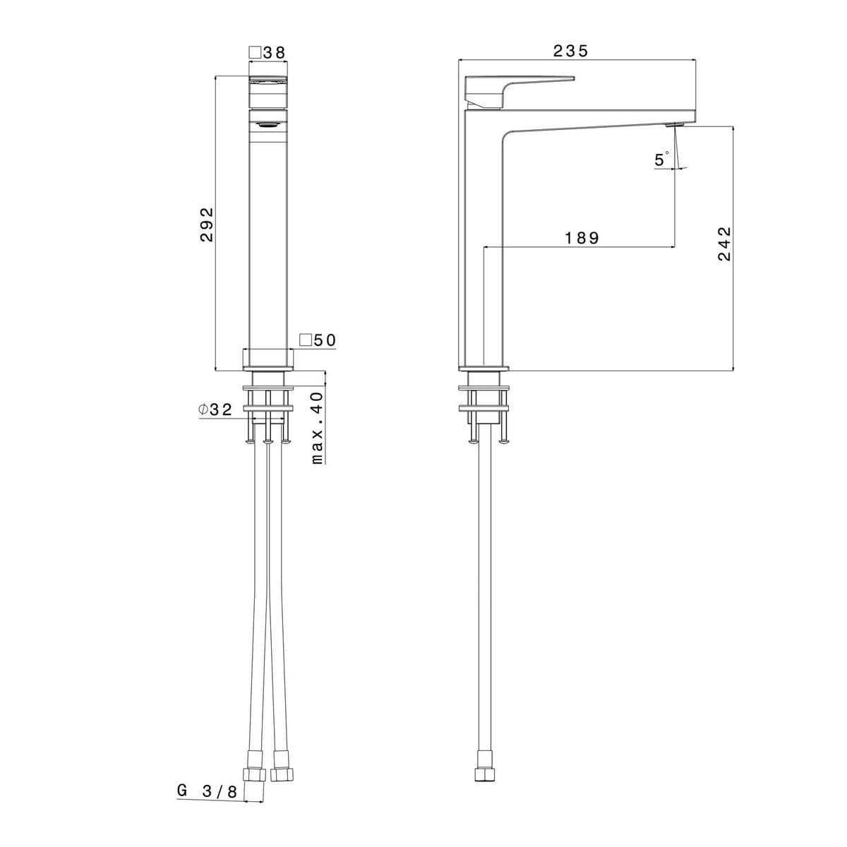 DIMY wysoka bateria umywalkowa z przedłużoną wylewką, chrom