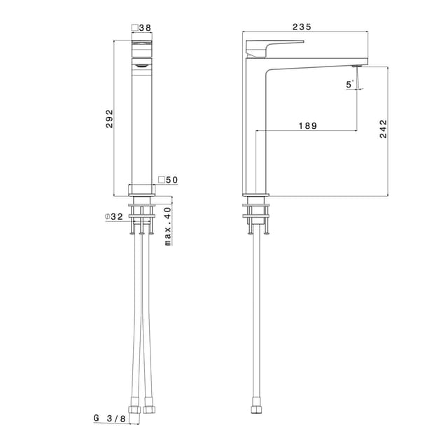 DIMY wysoka bateria umywalkowa z przedłużoną wylewką, chrom