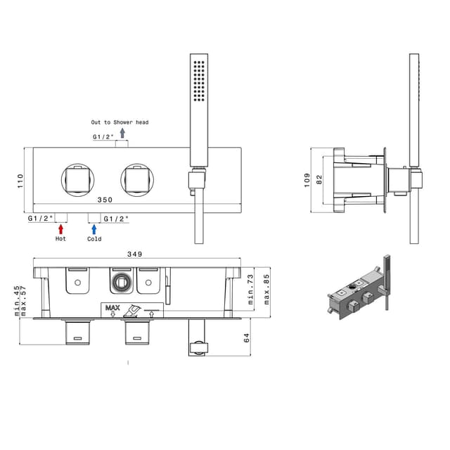 DIMY bateria prysznicowa termostatyczna kompletna 2-funkcyjna