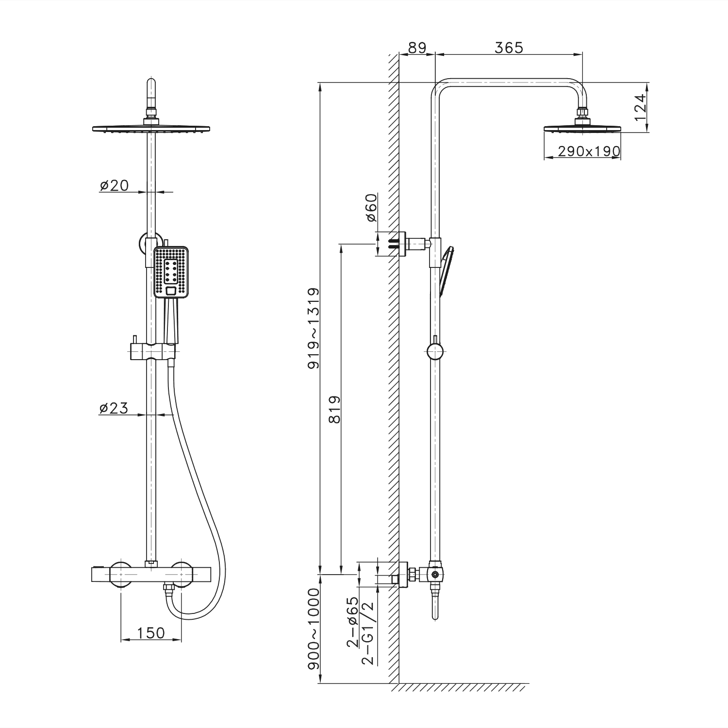DARK teleskopowy zestaw prysznicowy z baterią termostatyczną