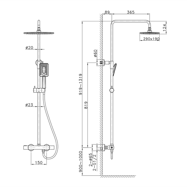 DARK teleskopowy zestaw prysznicowy z baterią termostatyczną