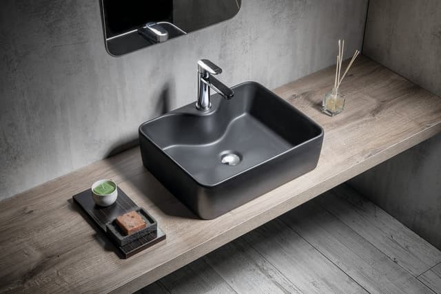 BALENA ceramiczna umywalka nablatowa, okrągła czarny mat, 48x37 cm