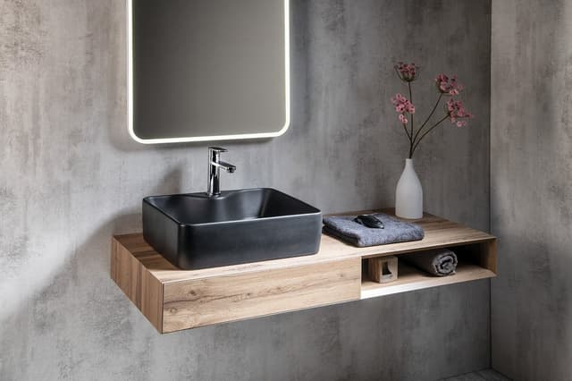 BALENA ceramiczna umywalka nablatowa, okrągła czarny mat, 48x37 cm