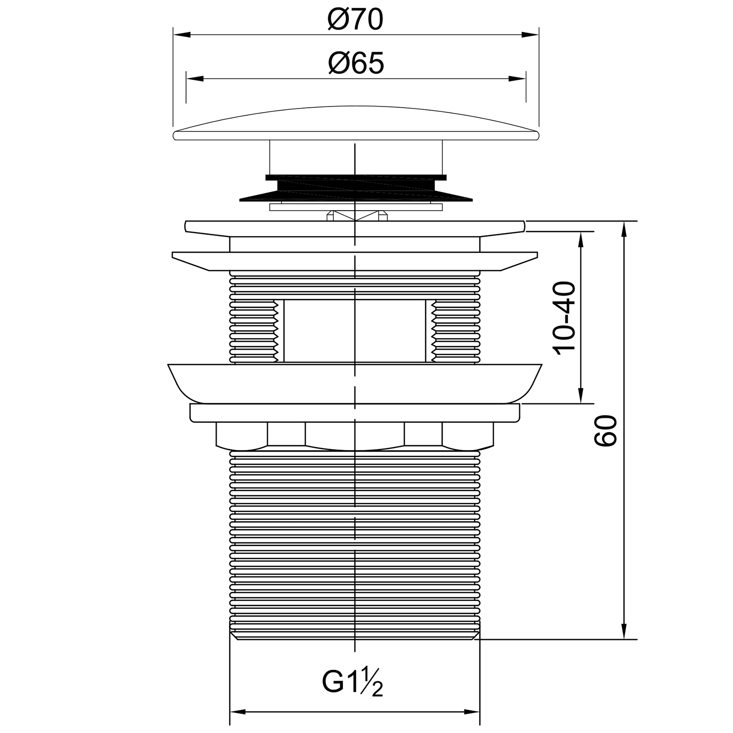 Korek Click Clack do wanien z przelewem 1“1/2 chrom