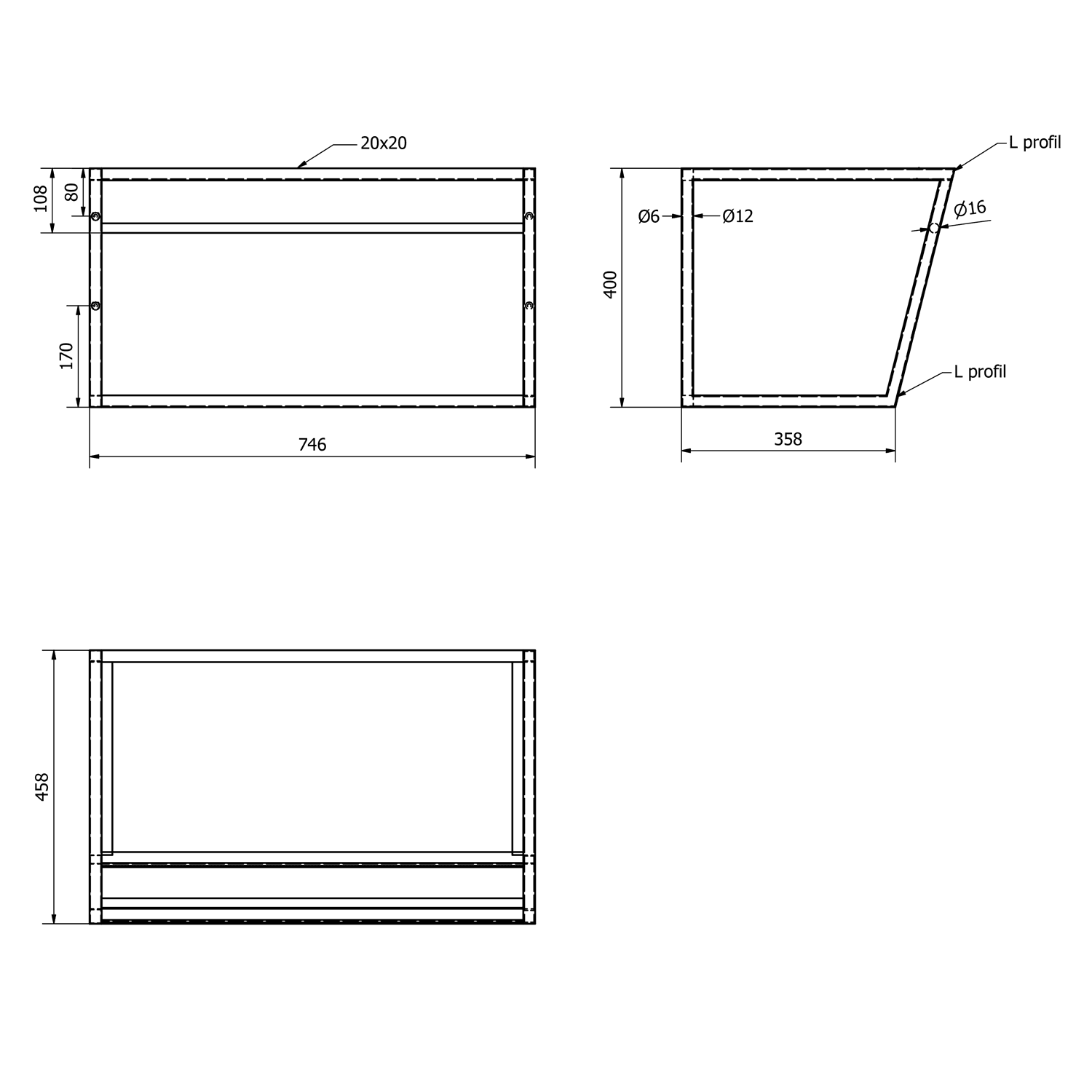 SKA Wspornik umywalki 750x400x460mm z MDF półką białą