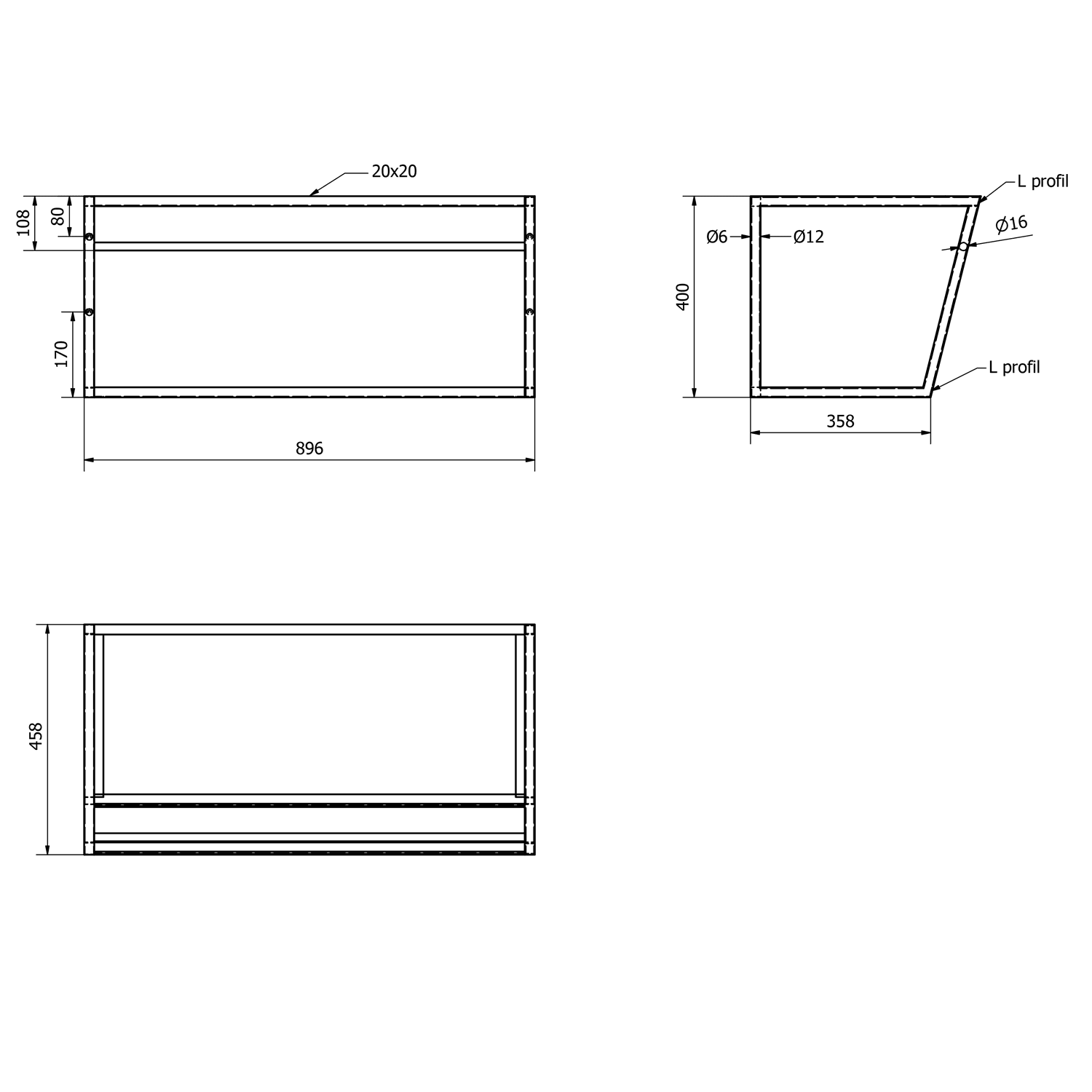 SKA Wspornik umywalki 900x400mm z białą półką MDF