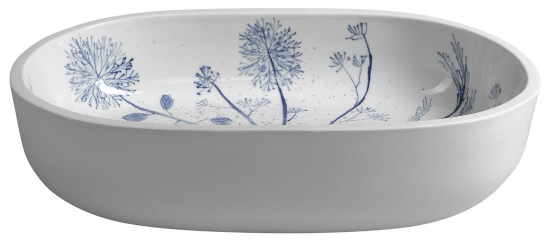 PRIORI okrągła umywalka ceramiczna z niebieskim wzorem 60x40 cm