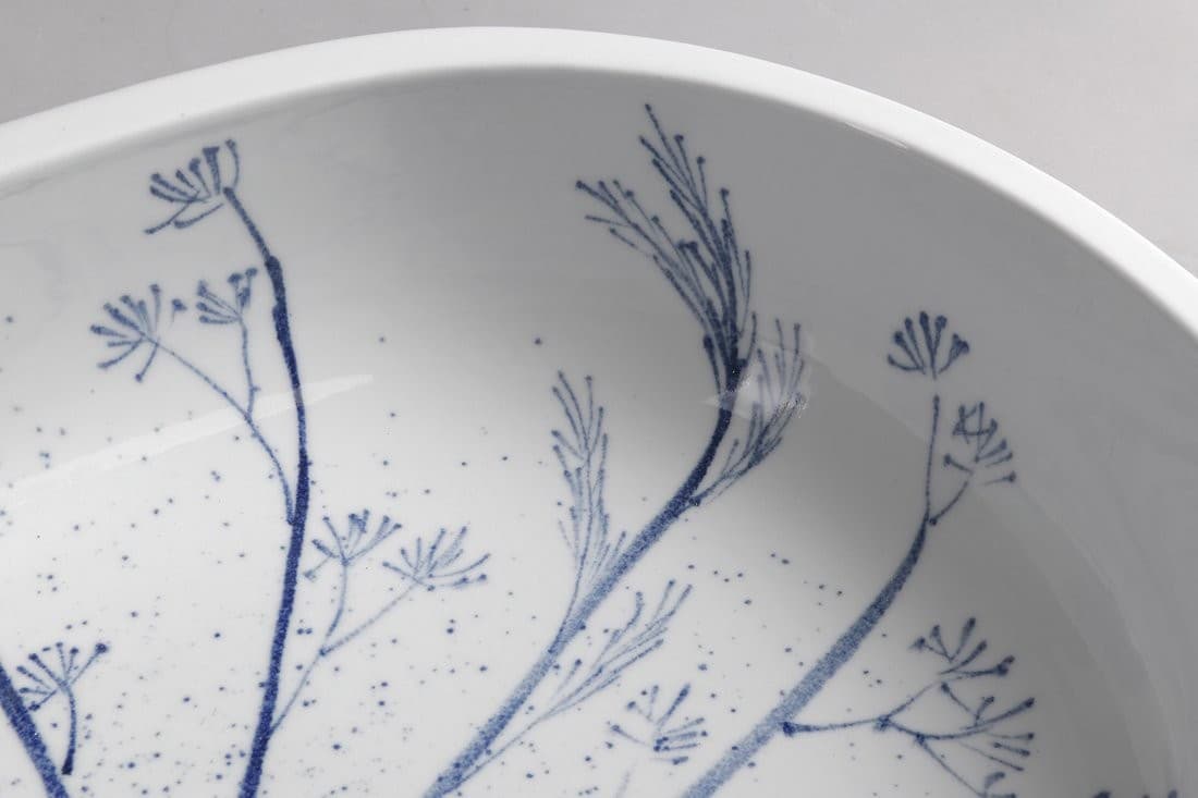 PRIORI okrągła umywalka ceramiczna z niebieskim wzorem 60x40 cm