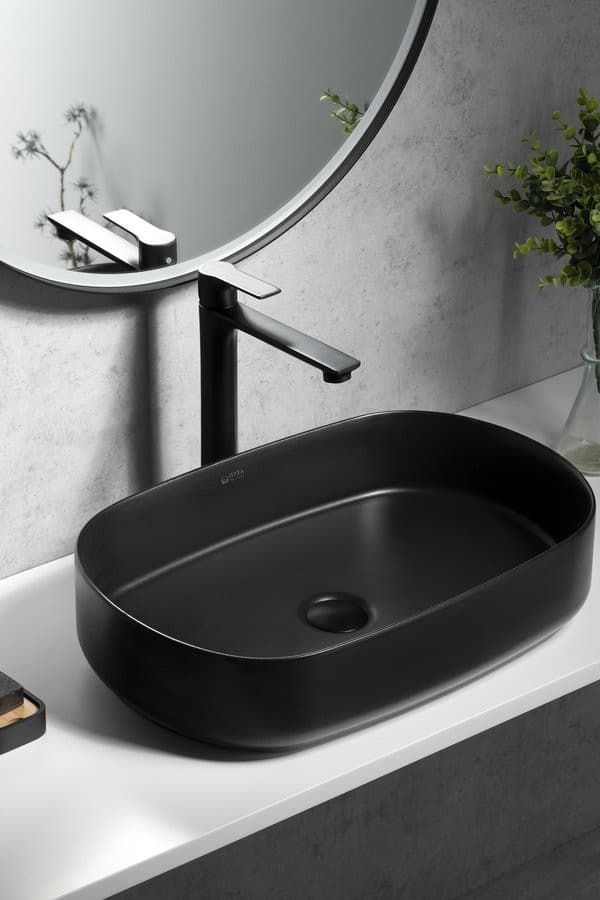 PAX wysoka bateria umywalkowa z przedłużoną wylewką, czarny mat