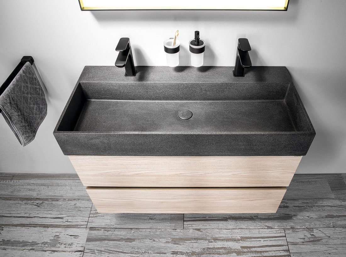 QUADRADO umywalka betonowa z korkiem 96x44 cm
