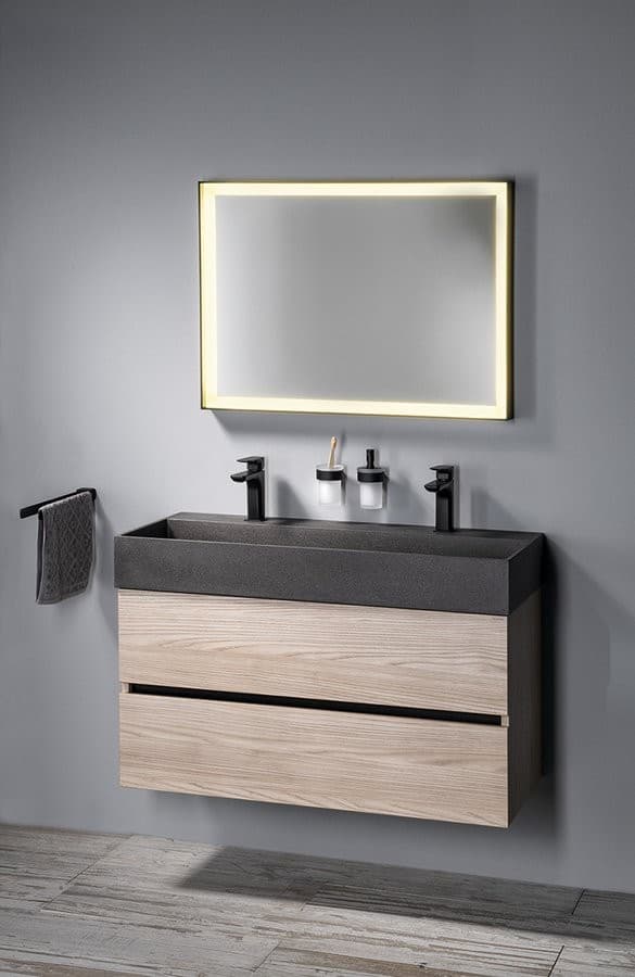 QUADRADO umywalka betonowa z korkiem 96x44 cm