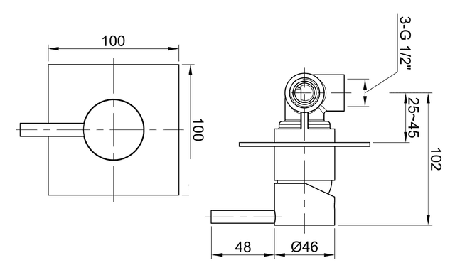 MINIMAL podtynkowa bateria prysznicowa, stal nierdzewna AISI304