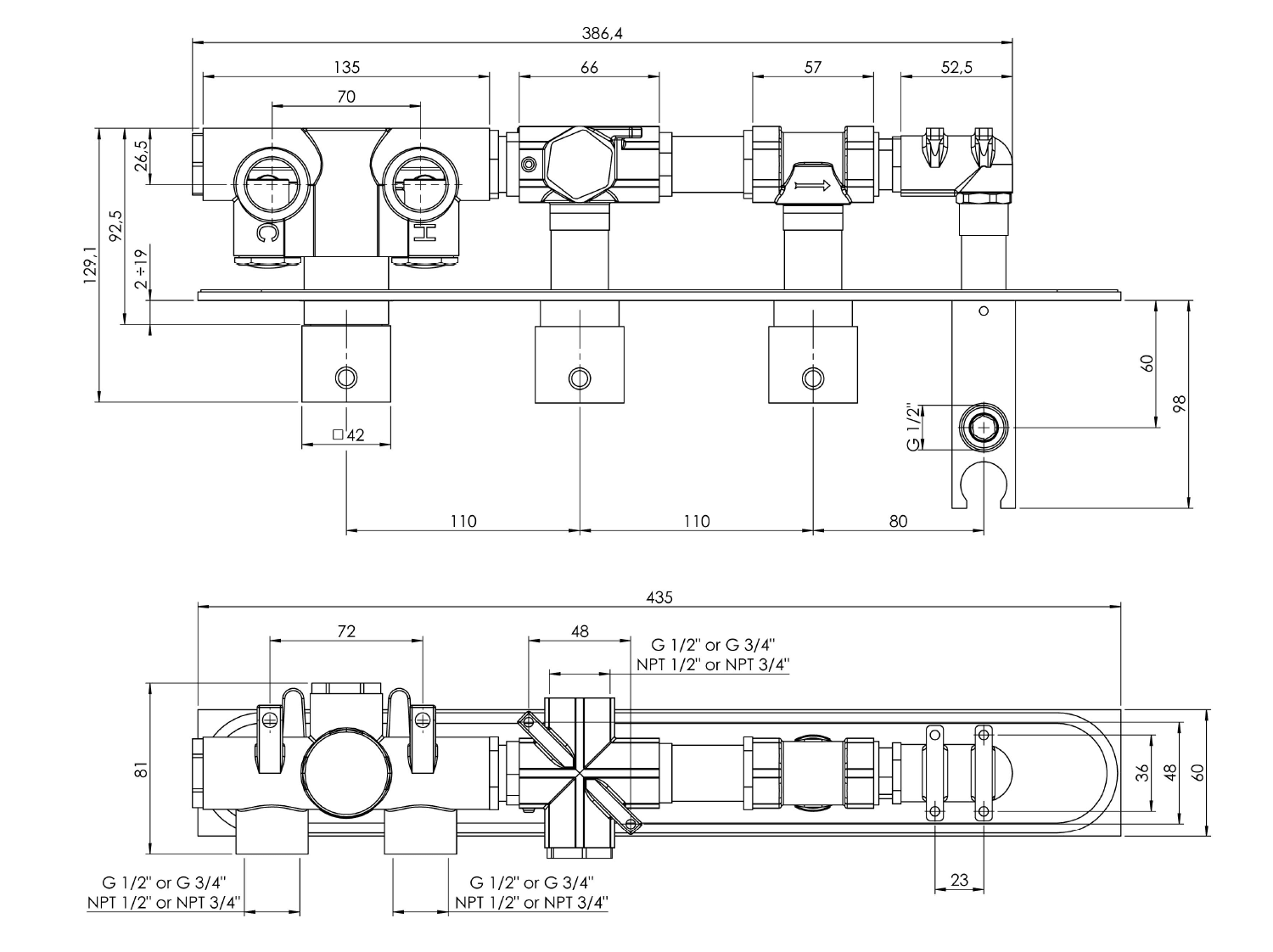 Termostatyczna bateria prysznicowa Mastermax, kwadratowa, chrom