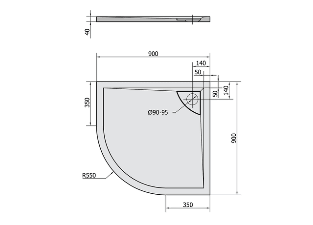 LUSSA brodzik kompozytowy półokrągły 90x90cm R550