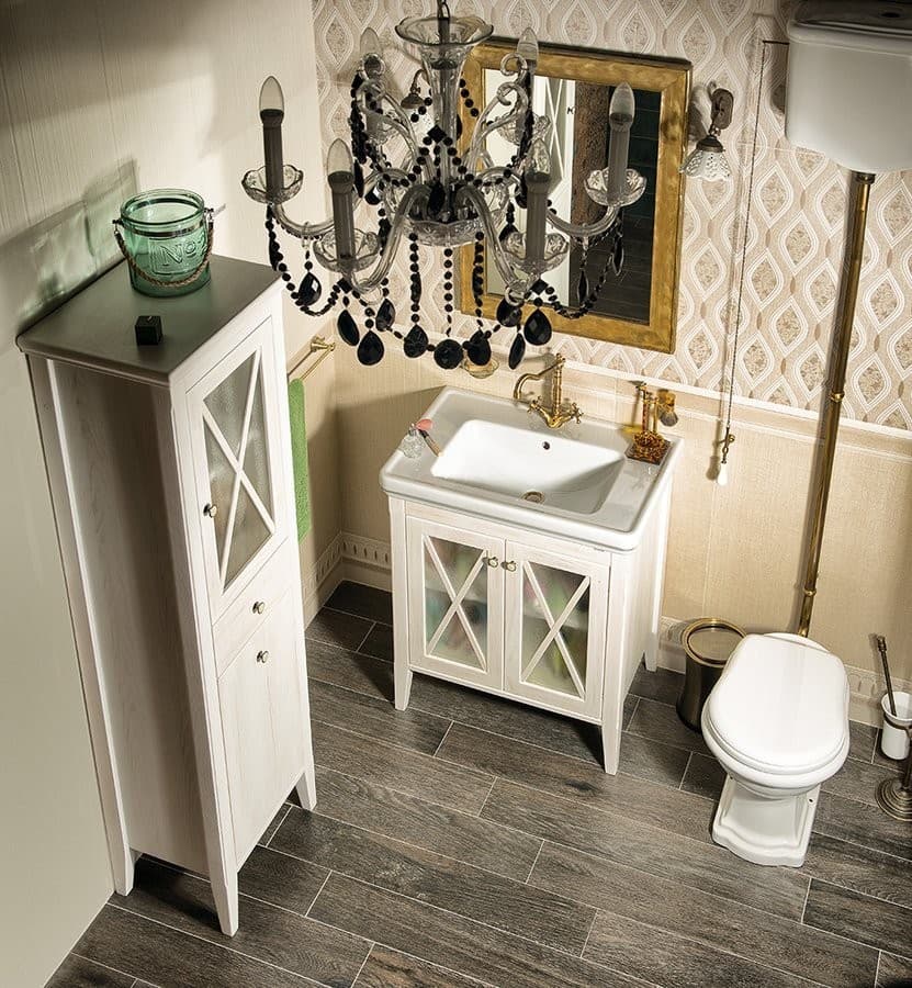 CROSS szafka wysoka z koszem na bieliznę lewa 49x170 cm starobiała