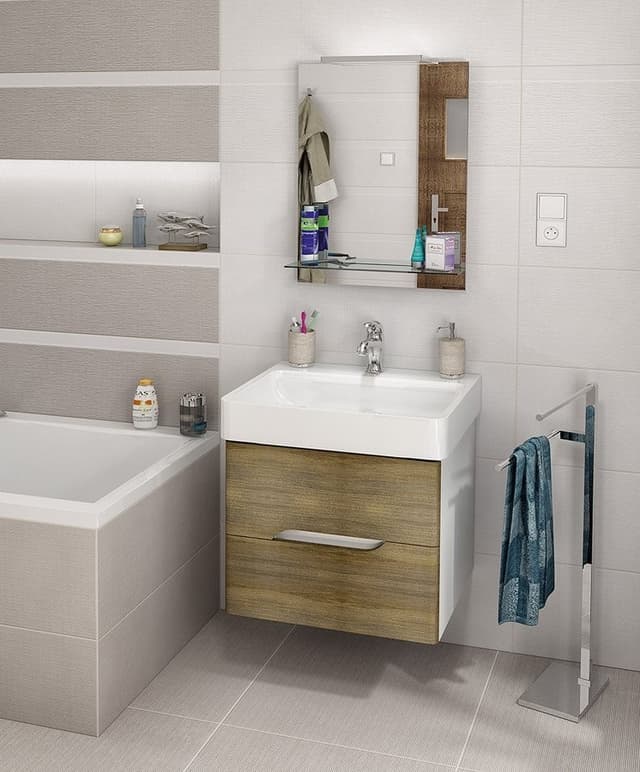 MEDIENA szafka umywalkowa 57x50,7x48,5cm, biały mat/dąb graphite