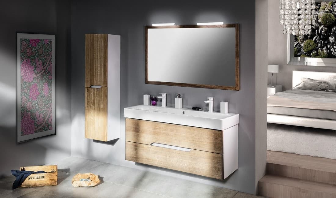 MEDIENA szafka umywalkowa 117x50,5x48,5cm, biały mat/dąb graphite