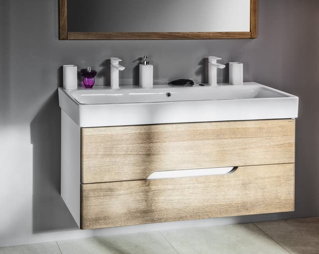 MEDIENA szafka umywalkowa 117x50,5x48,5cm, biały mat/dąb graphite