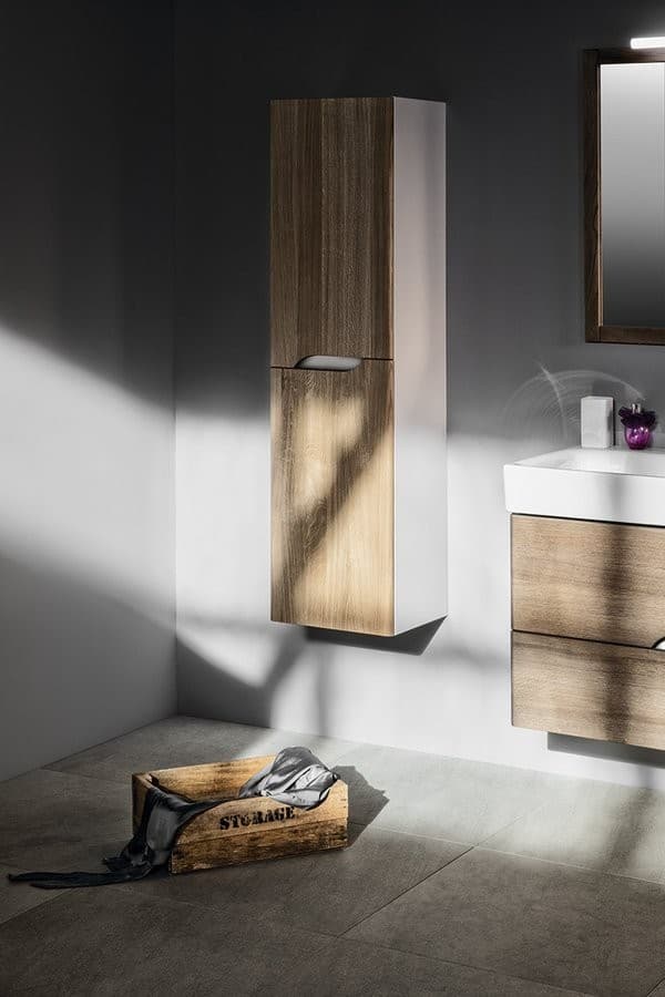 MEDIENA szafka wysoka 2-drzwiowa biały mat/dąb graphite 35x140cm