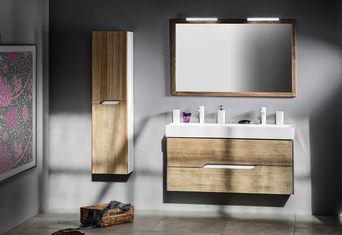 MEDIENA szafka wysoka 2-drzwiowa biały mat/dąb graphite 35x140cm